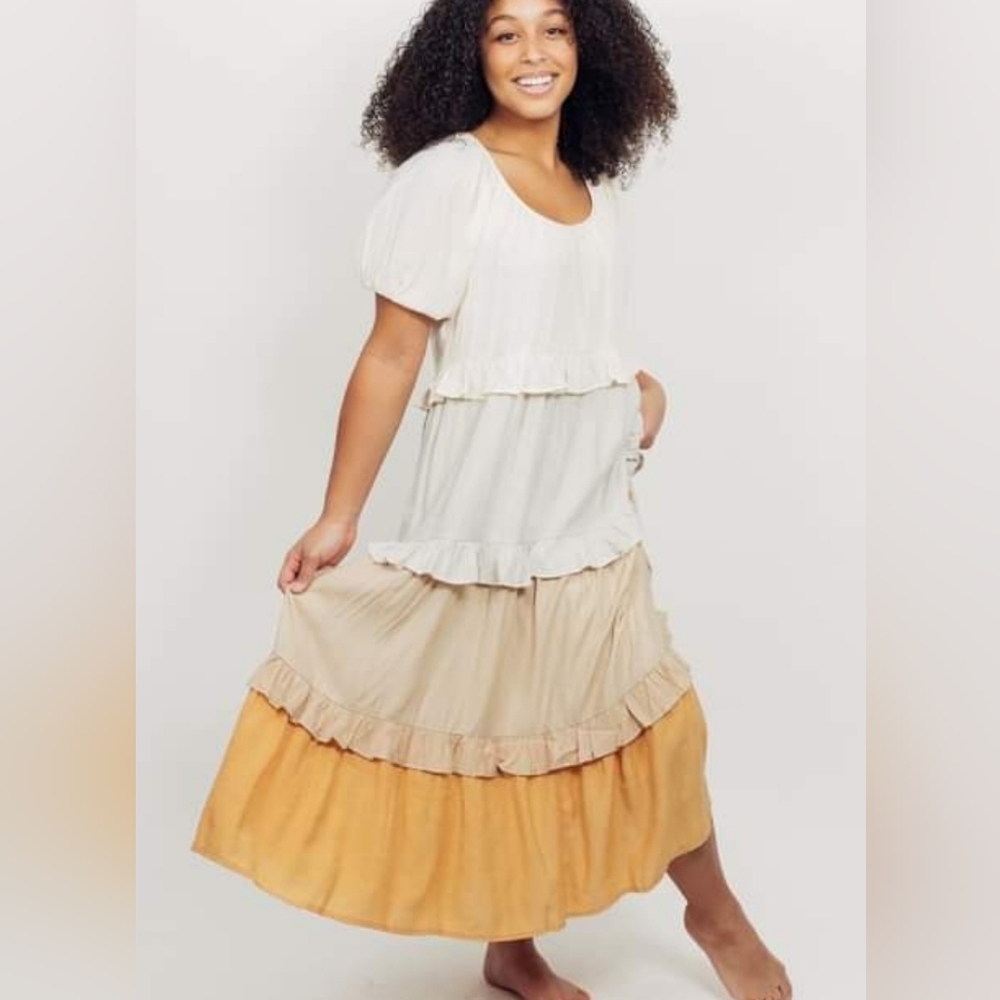 Entro 3 Tier Ruffle Trim Midi Dress Womens Size Small